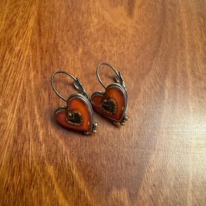 Brighton Orange Heart Shape Enamel Leverback Earrings